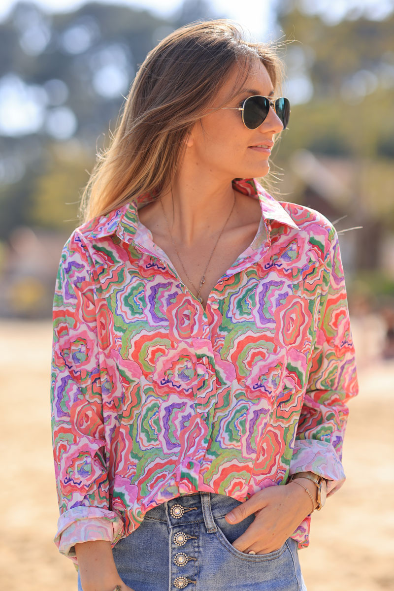Colorful abstract print cotton shirt