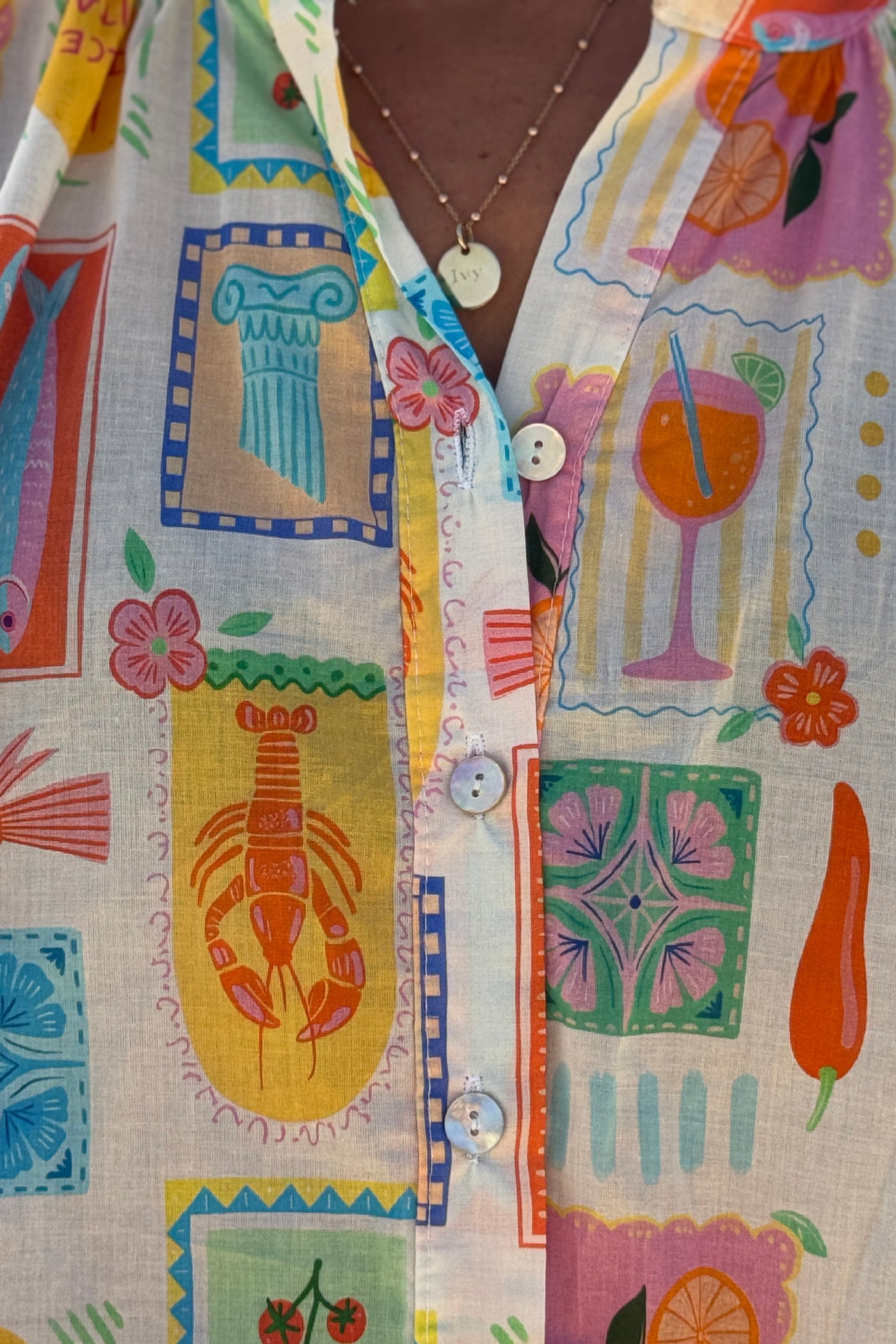 Chemise en coton imprimé petits dessins Italie Dolce Vita colorés