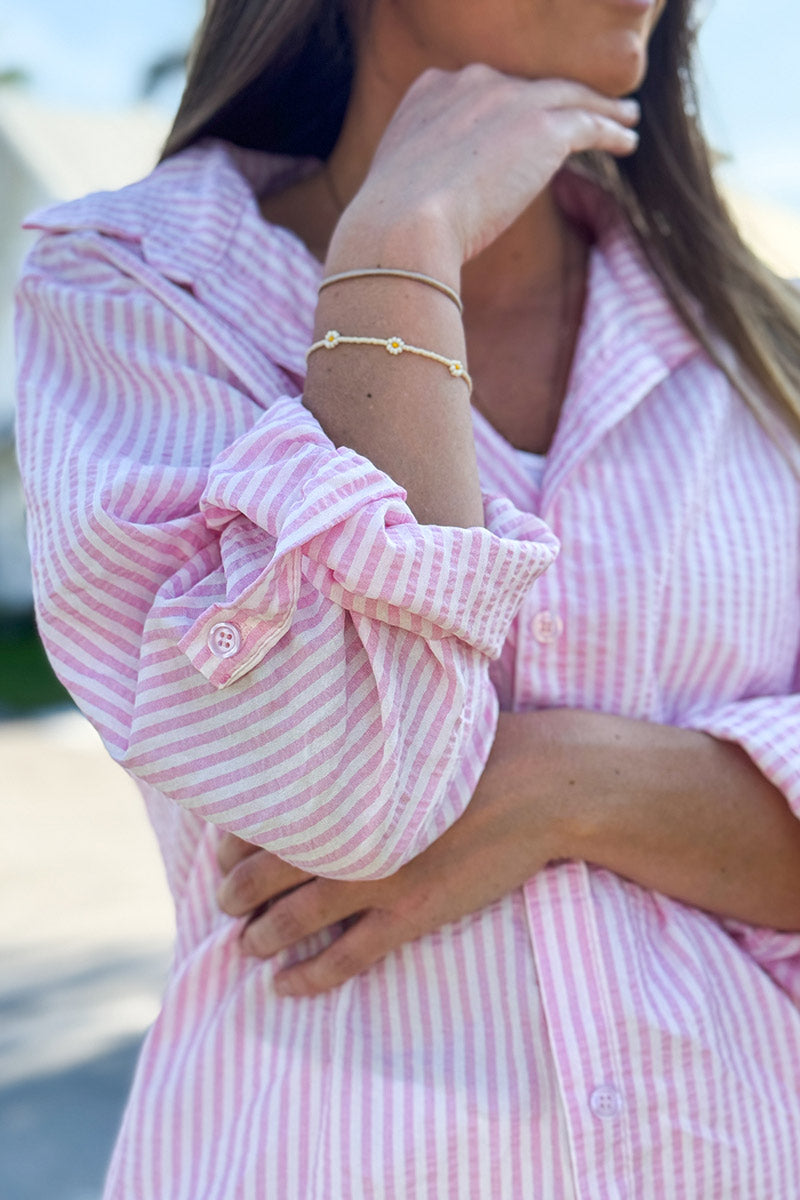 Pink Pinstripe Linen Button-Down