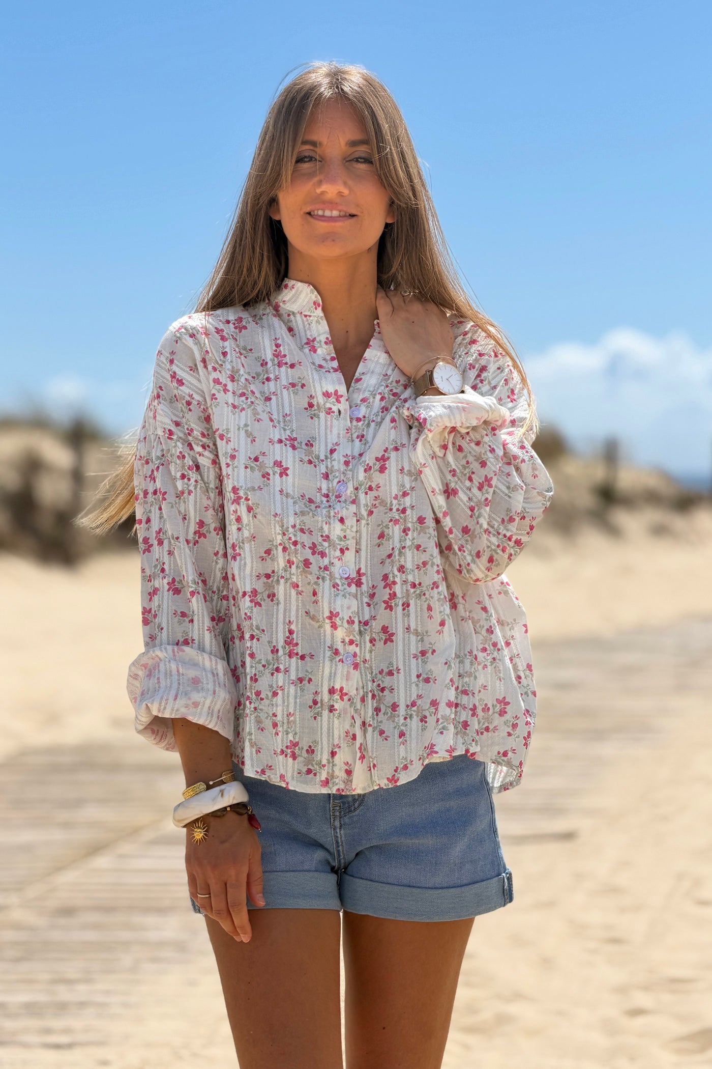 Pink Floral Tapestry Stripe Blouse