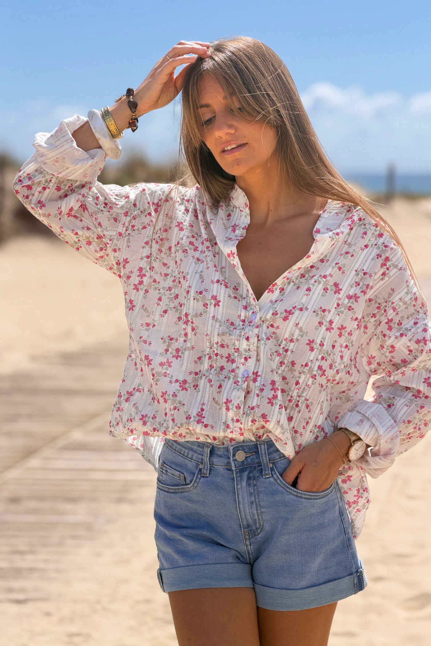 Pink Floral Tapestry Stripe Blouse