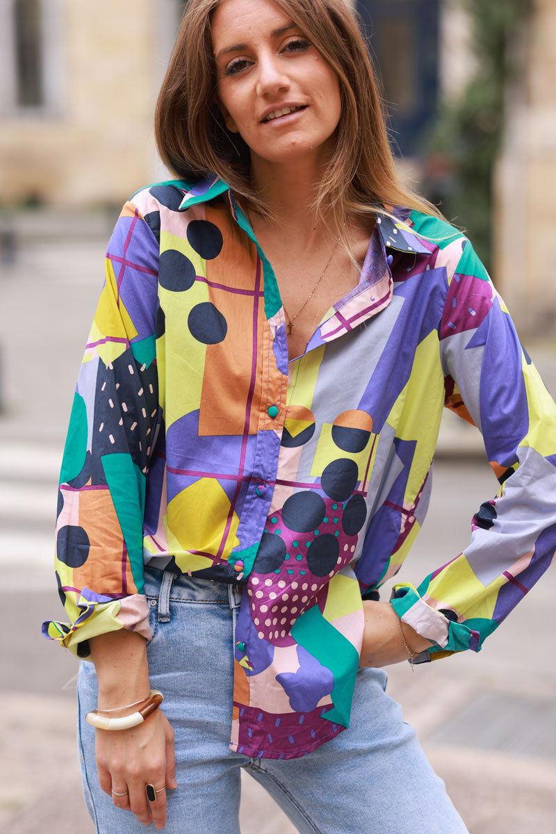 Pop Art Multi-Print Button-Down Shirt 