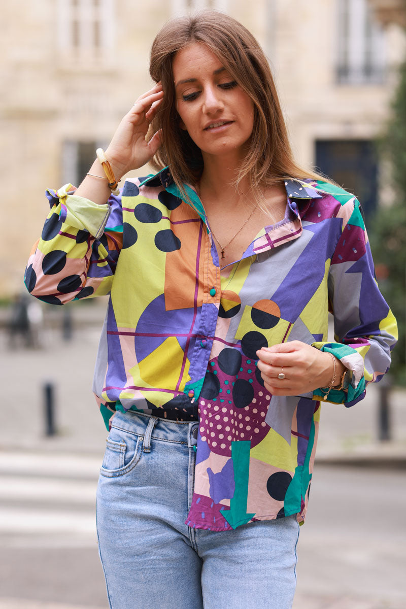 Pop Art Multi-Print Button-Down Shirt 