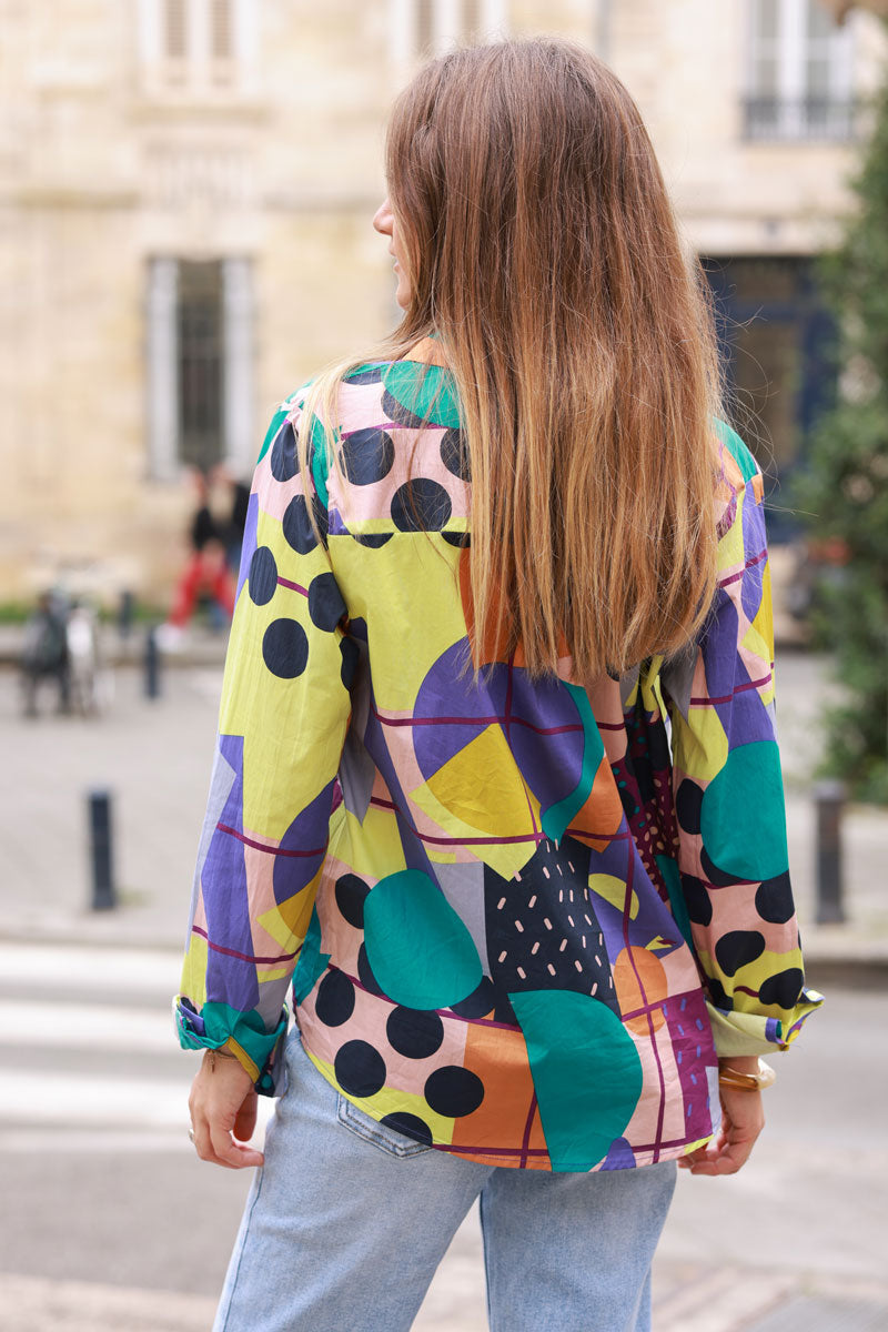 Pop Art Multi-Print Button-Down Shirt 