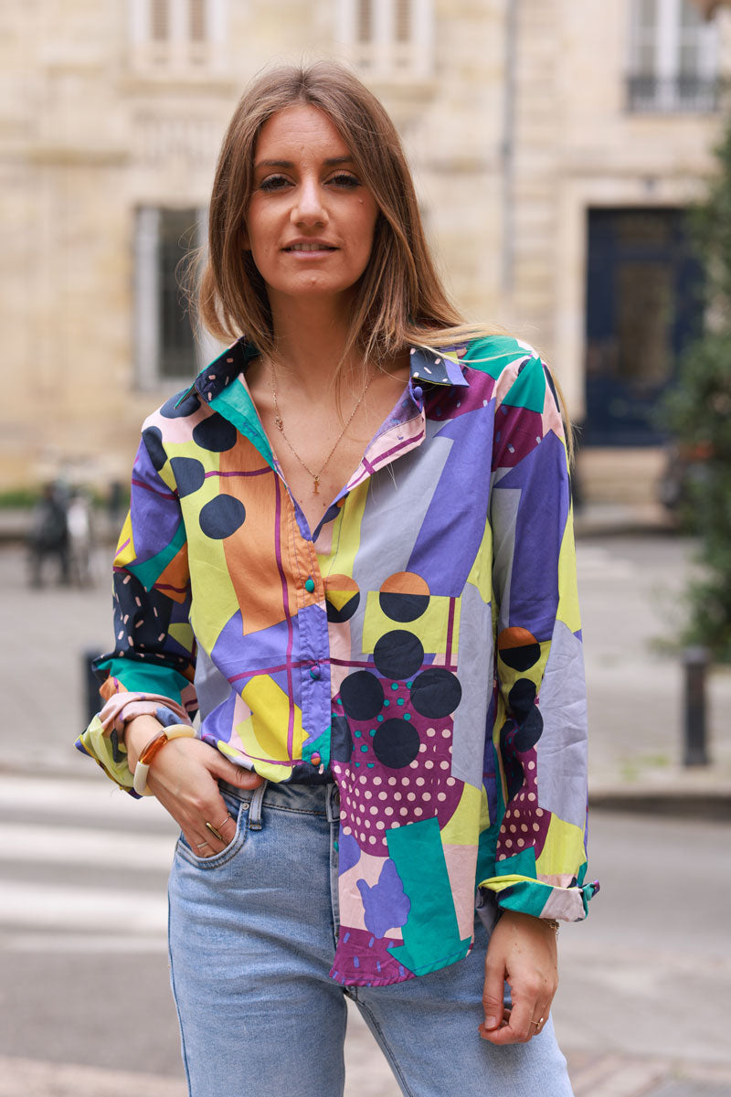 Pop Art Multi-Print Button-Down Shirt 