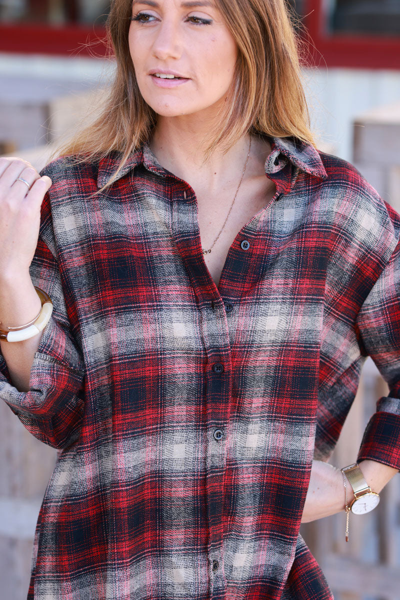 Chemise en flanelle à carreaux bordeaux toute douce