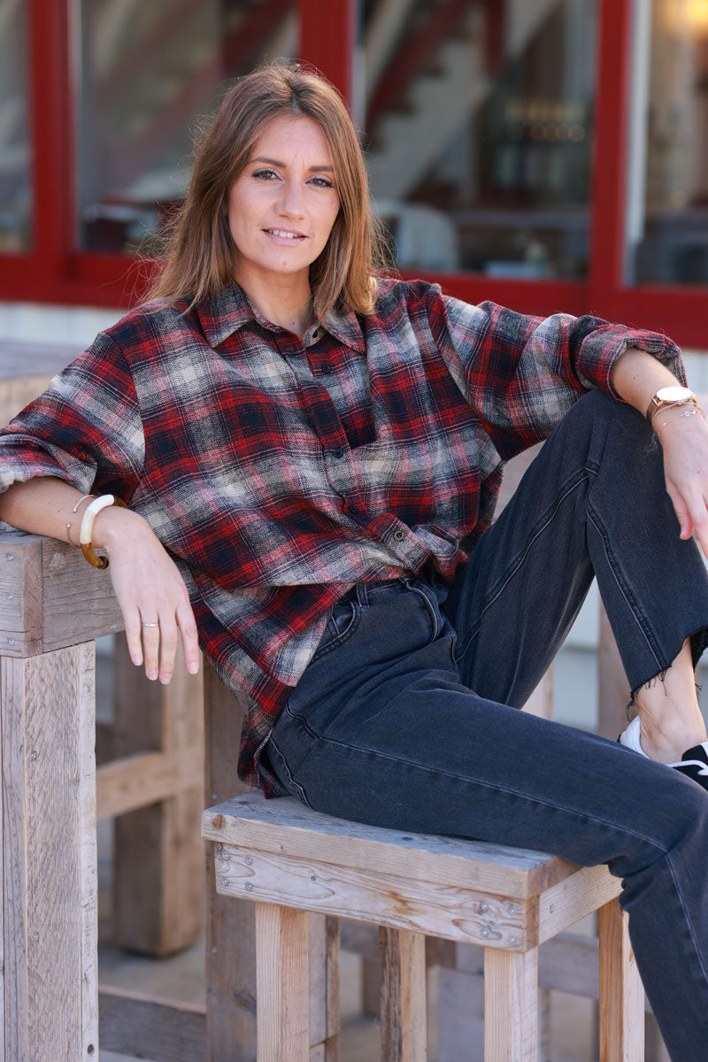 Chemise en flanelle à carreaux bordeaux toute douce