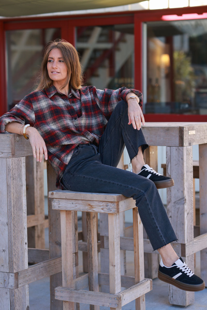 Chemise en flanelle à carreaux bordeaux toute douce