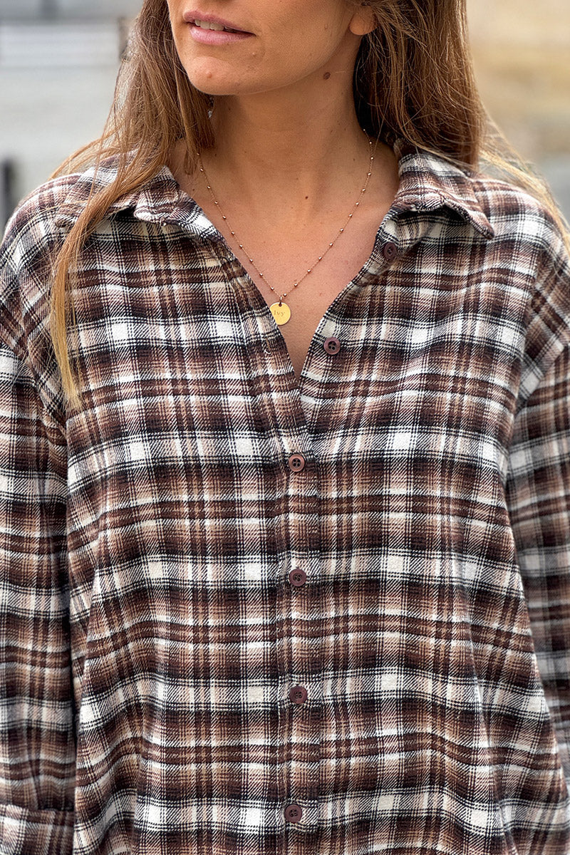 Chocolate Brown Plaid Button-Down Flannel
