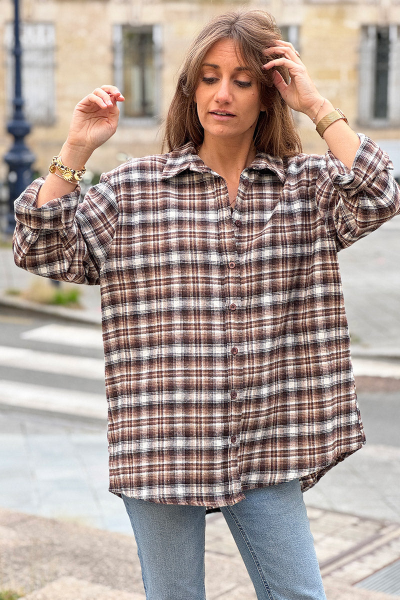 Chocolate Brown Plaid Button-Down Flannel