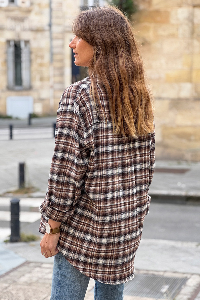 Chocolate Brown Plaid Button-Down Flannel