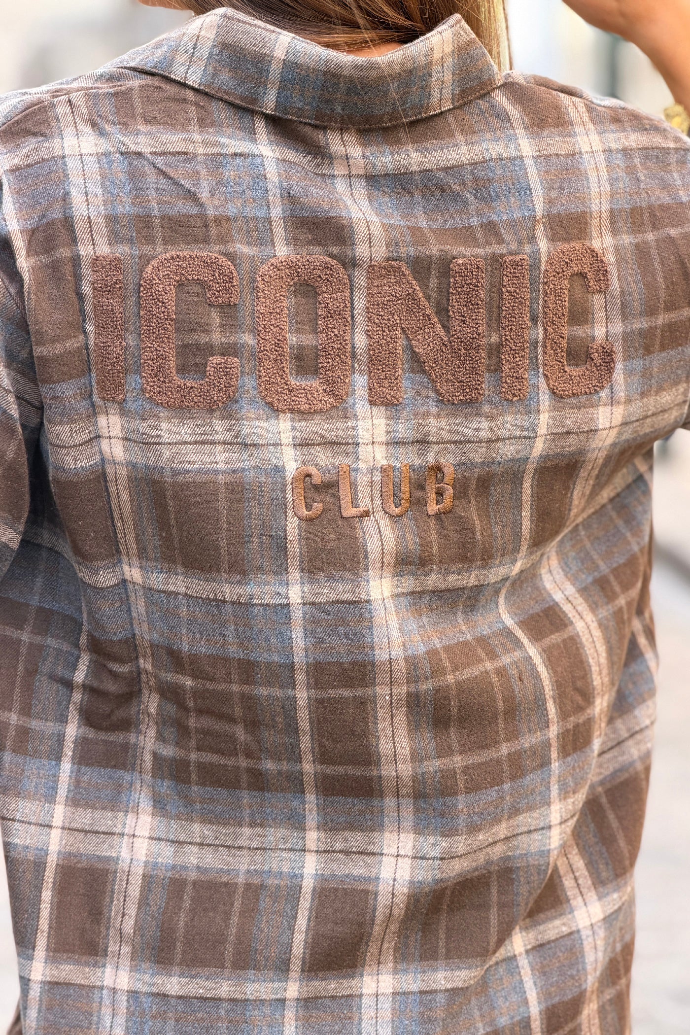 Chemise en flannelle à carreaux marron broderie iconic club