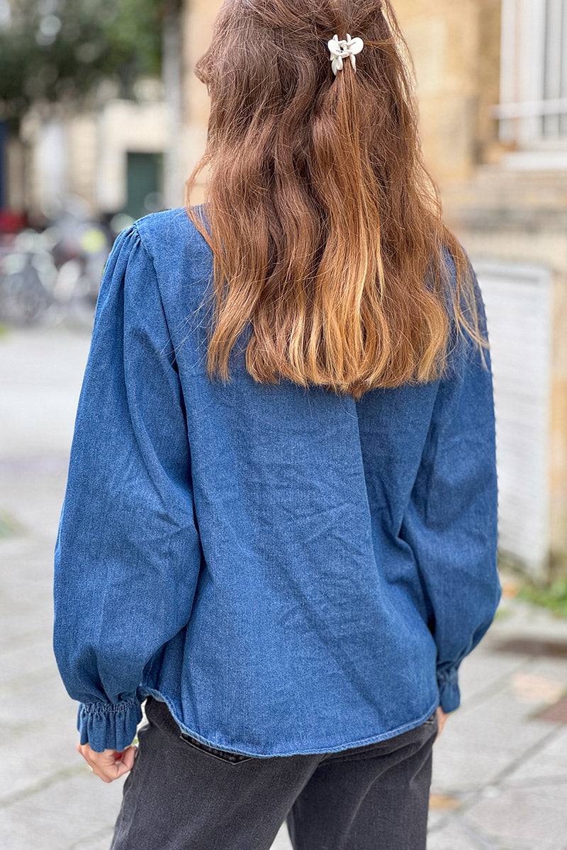 Medium Blue Denim Peasant Blouse