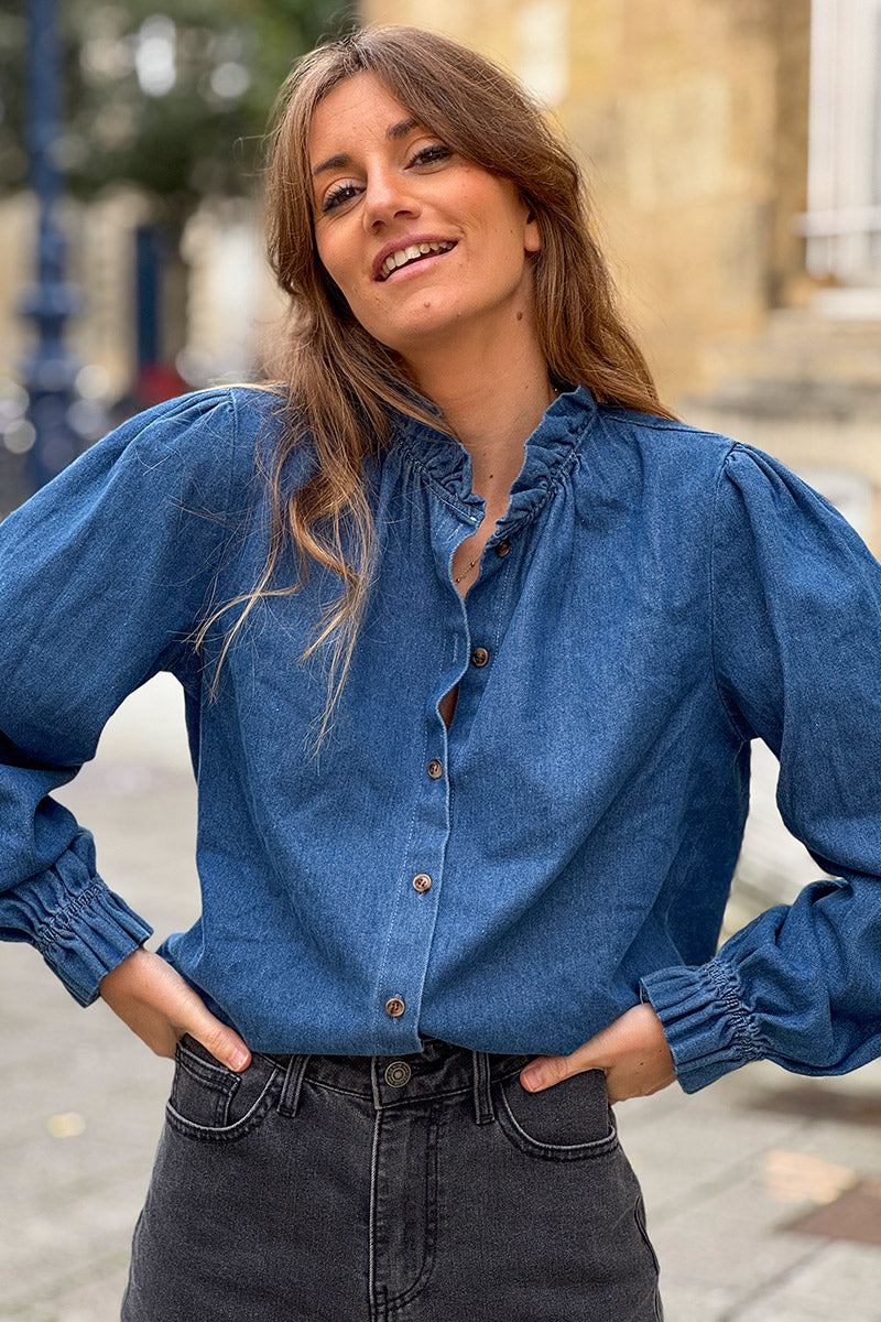 Medium Blue Denim Peasant Blouse