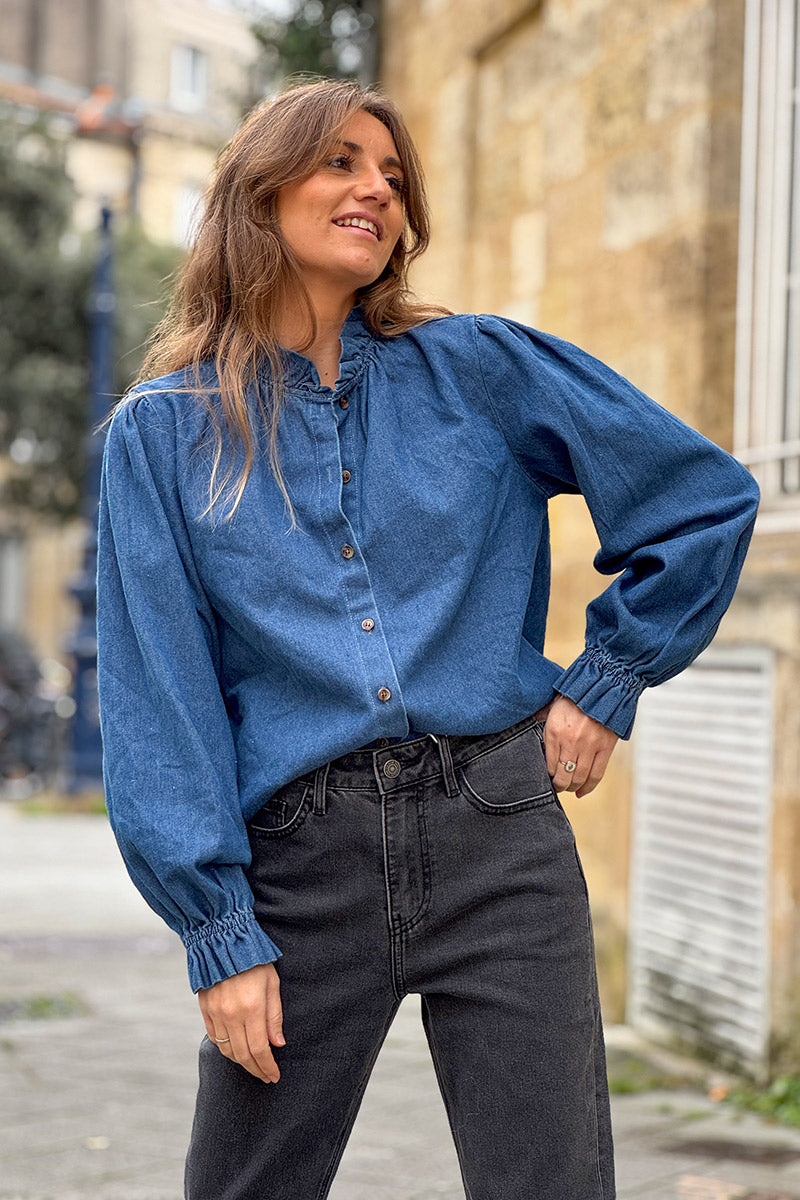 Medium Blue Denim Peasant Blouse