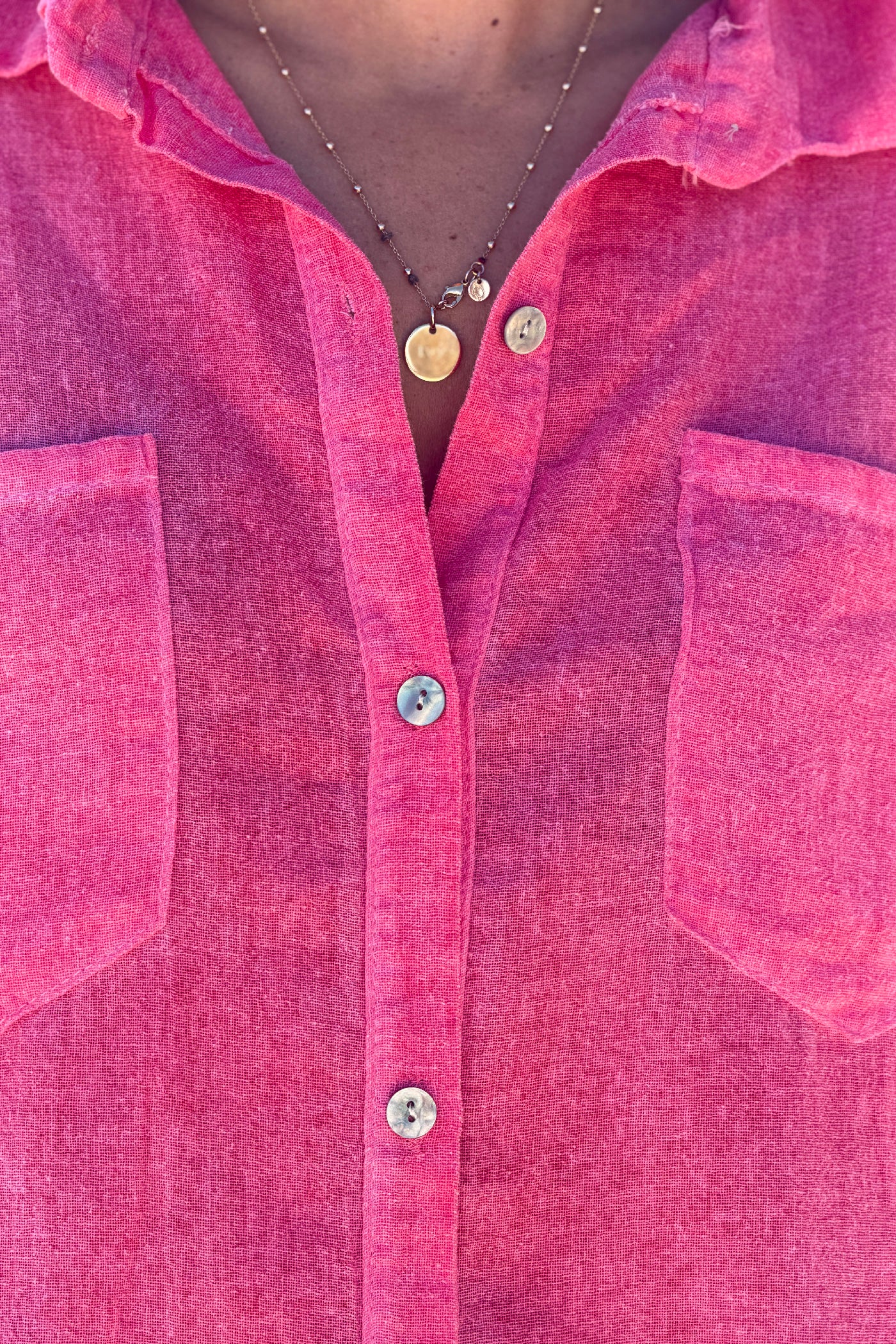 Raspberry Soft Cotton Blouse with 3/4 sleeves and large Pockets