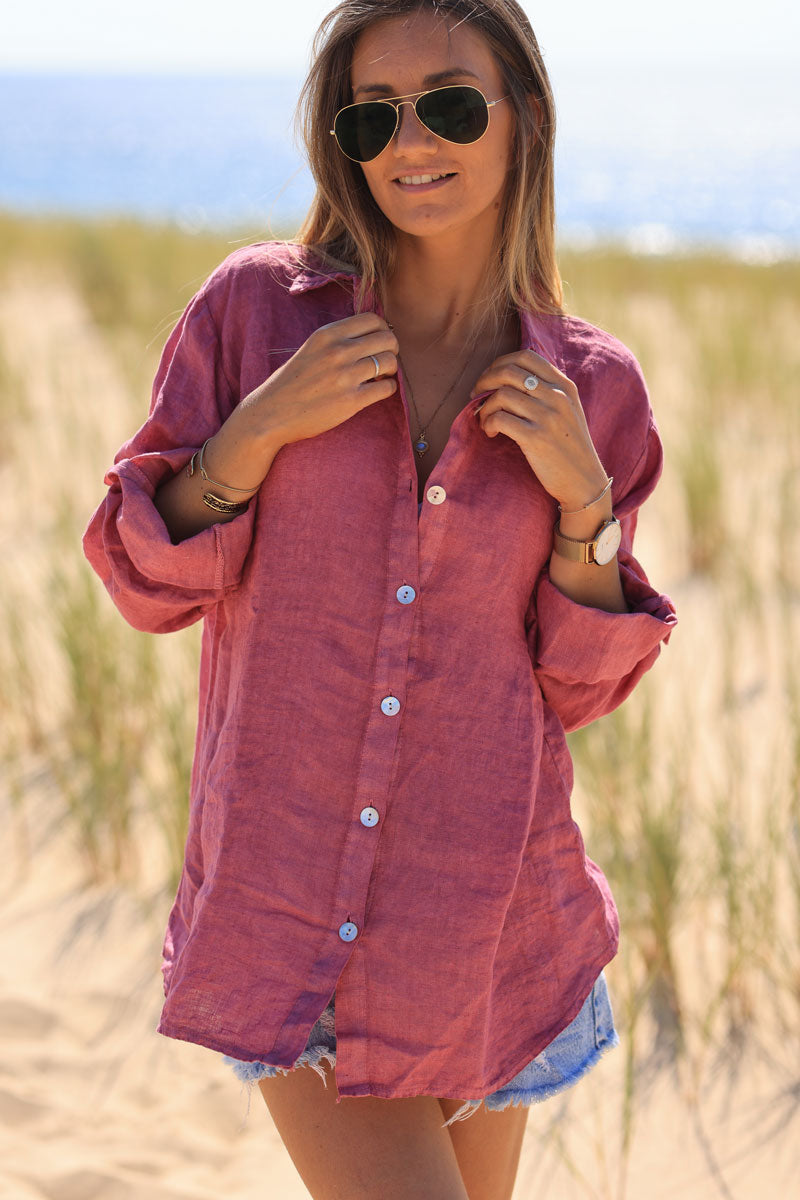 Fuchsia linen shirt with mother of pearl buttons