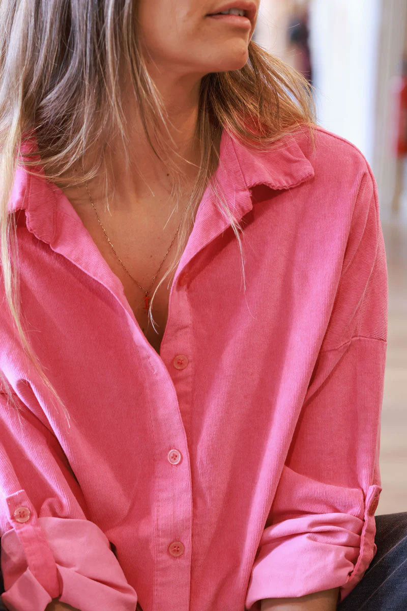 Pink fuchsia Pinwale Corduroy Button-Down Shirt