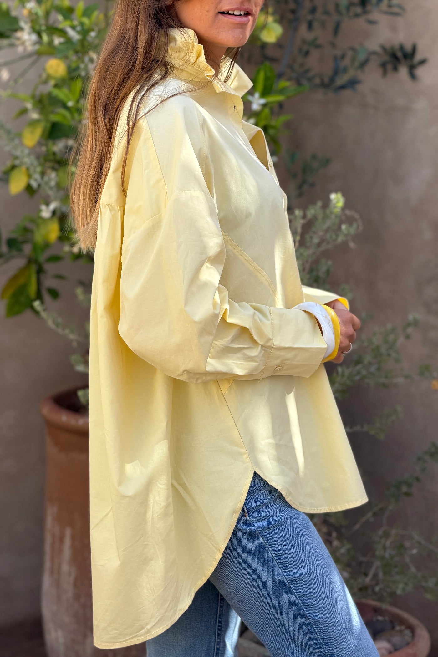 Butter Yellow Romantic Ruffles Cotton Blouse