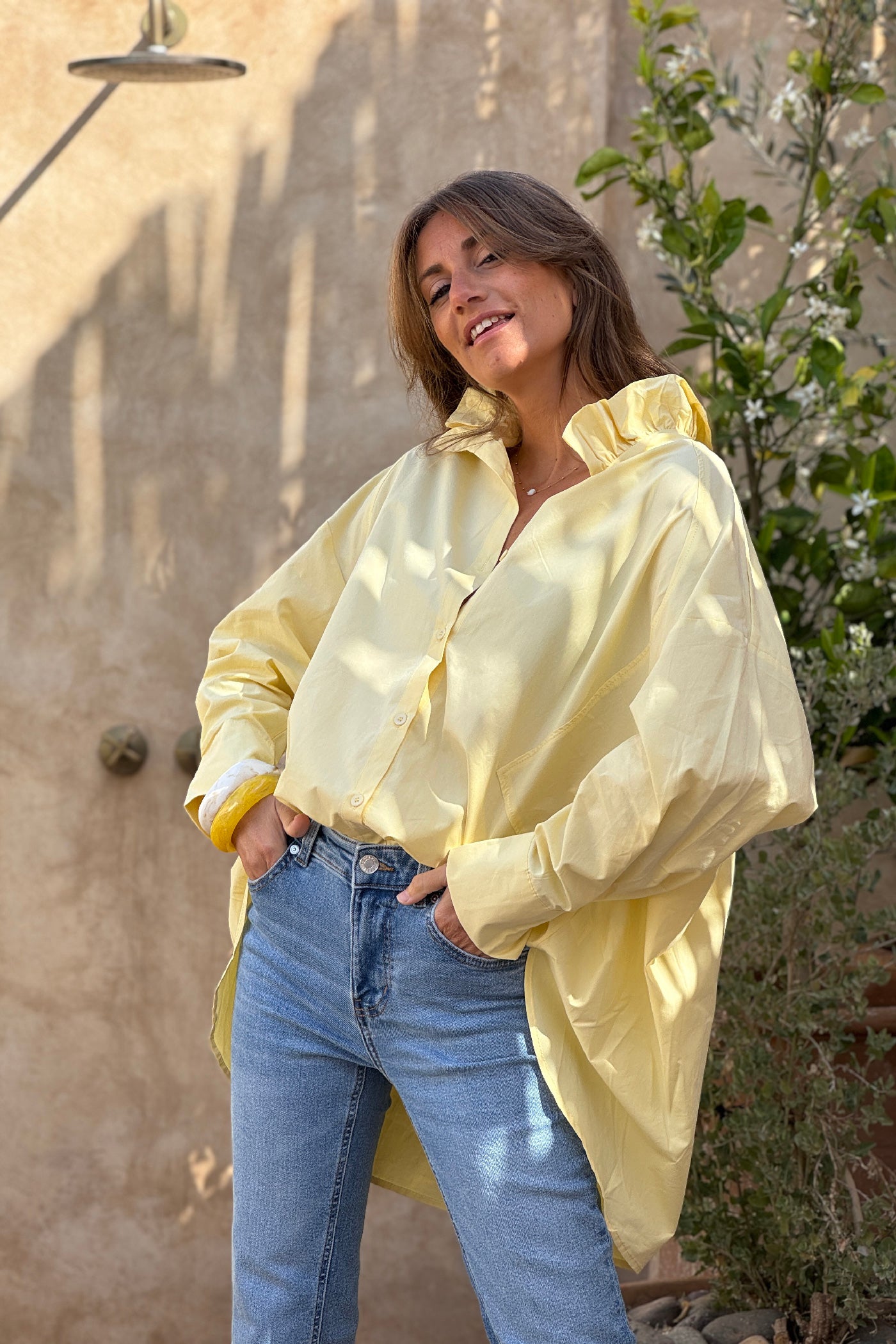 Butter Yellow Romantic Ruffles Cotton Blouse