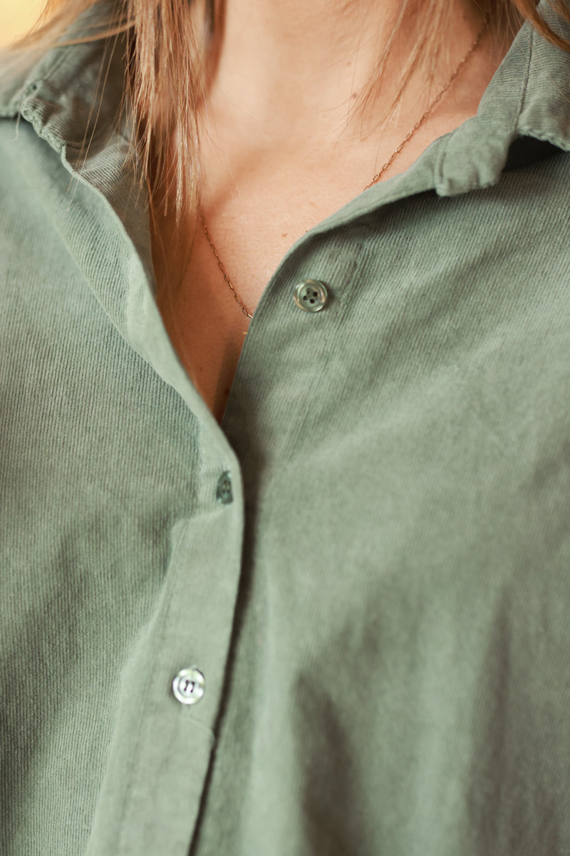 Light Olive Pinwale Corduroy Button-Down Shirt