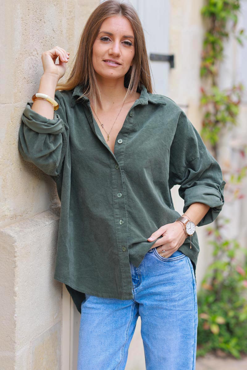 Khaki Pinwale Corduroy Button-Down Shirt