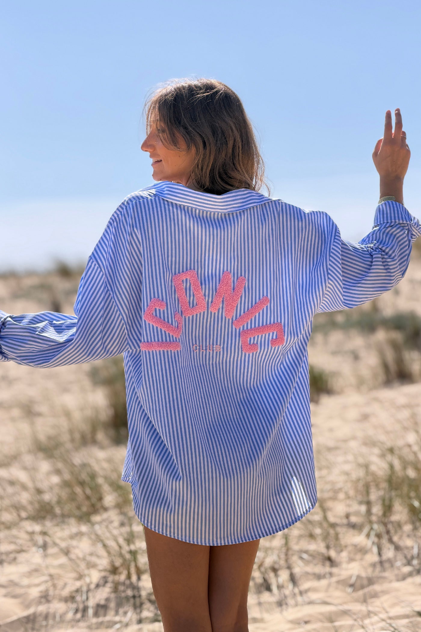 Chemise large à rayures bleues broderie Iconic club