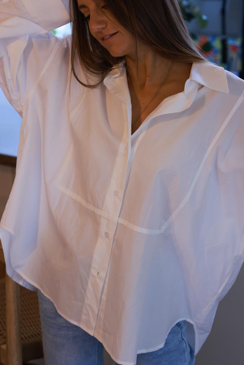 Chemise large blanc cassé couture plastron