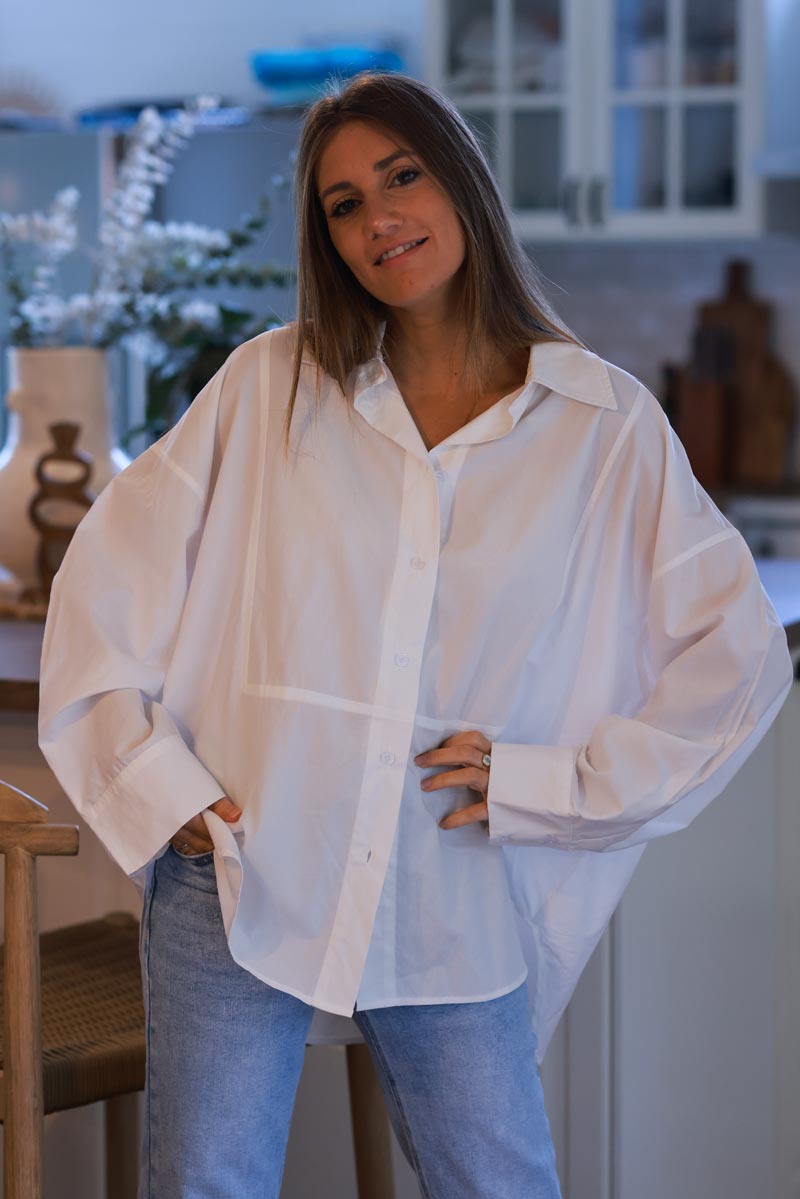 Off White Long-Sleeve Button-Down Blouse