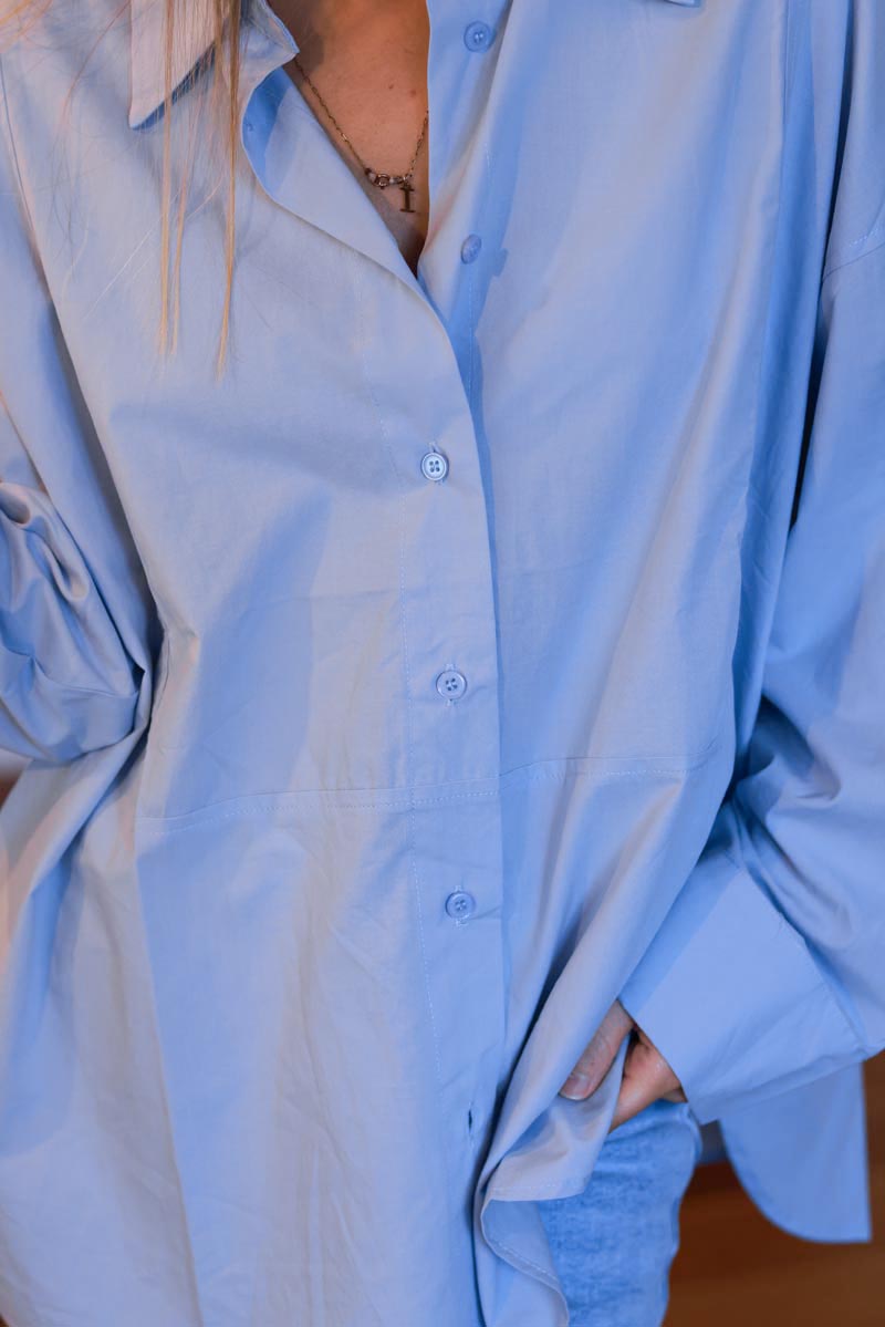 Light Blue Long-Sleeve Button-Down Blouse