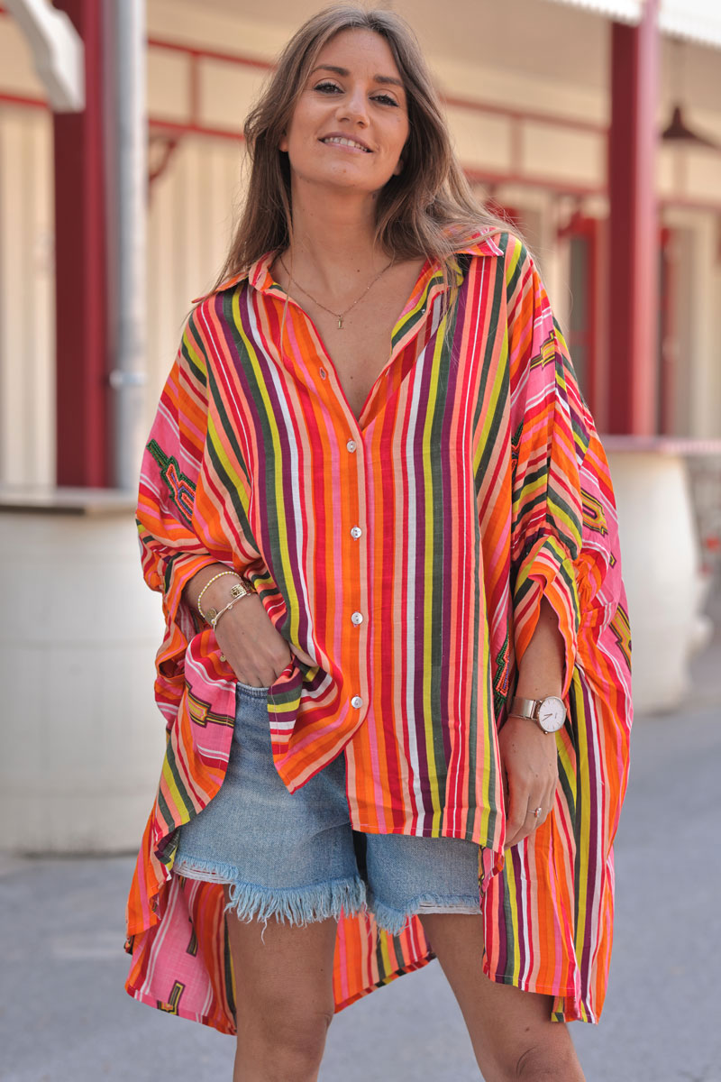 Orange Stripe Southwest Dolman Blouse