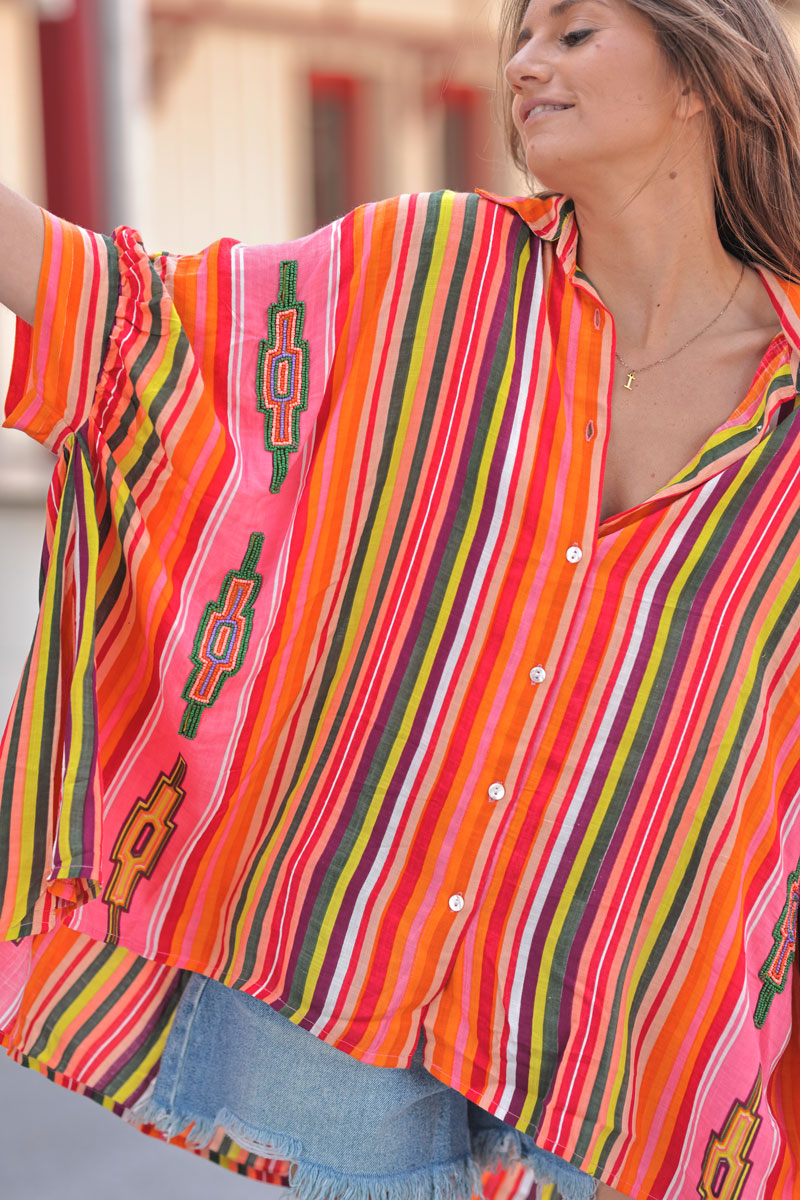 Orange Stripe Southwest Dolman Blouse