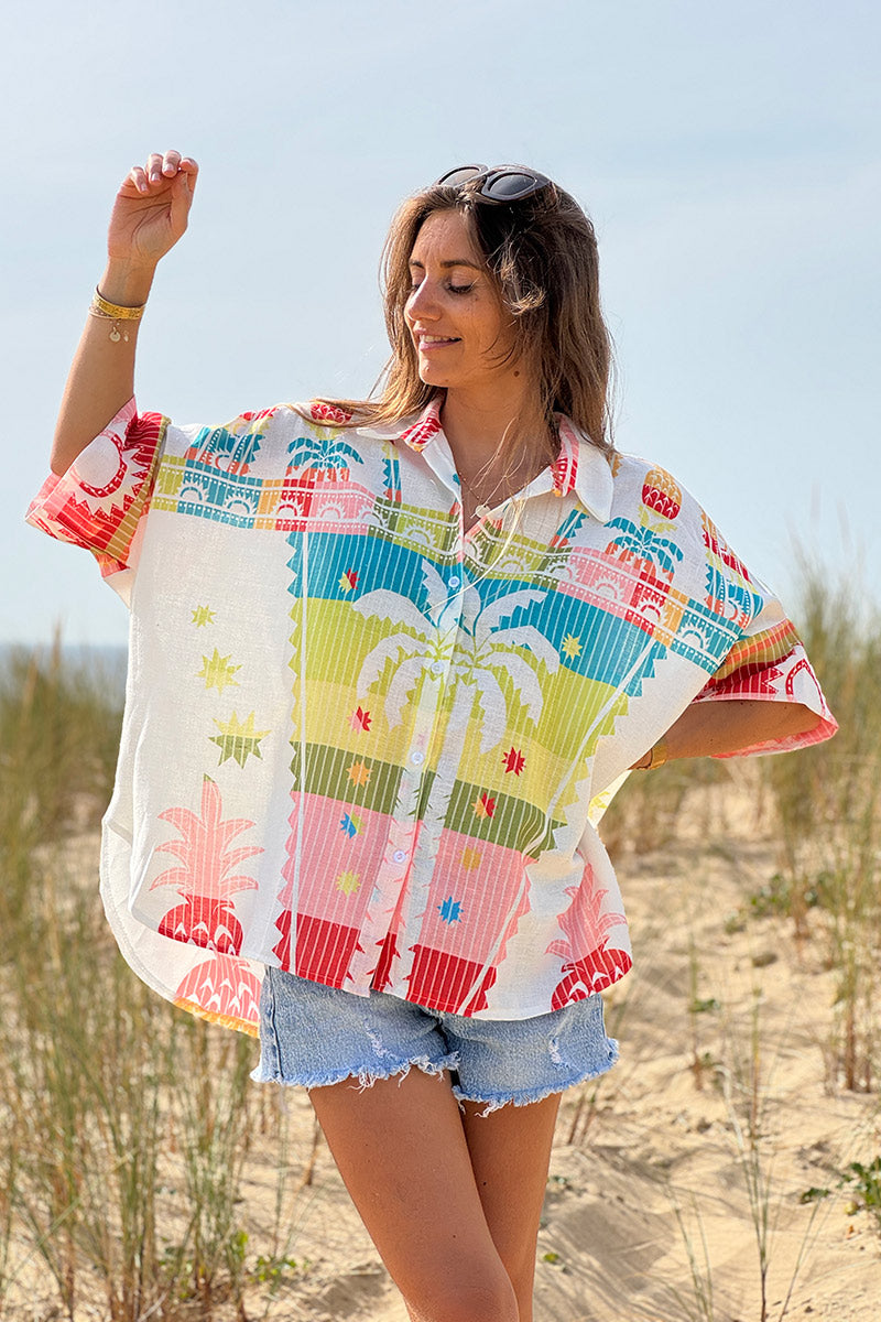 White Pineapple Paradise Guayabera Shirt