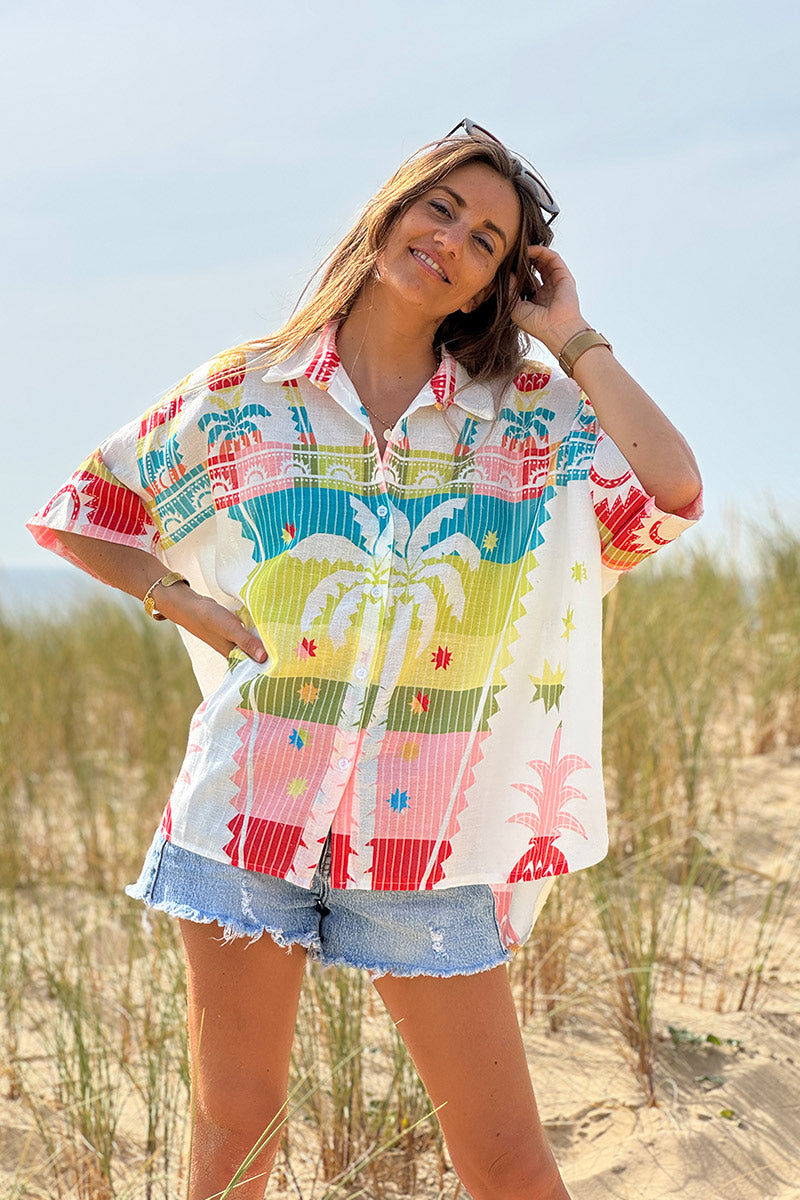 White Pineapple Paradise Guayabera Shirt