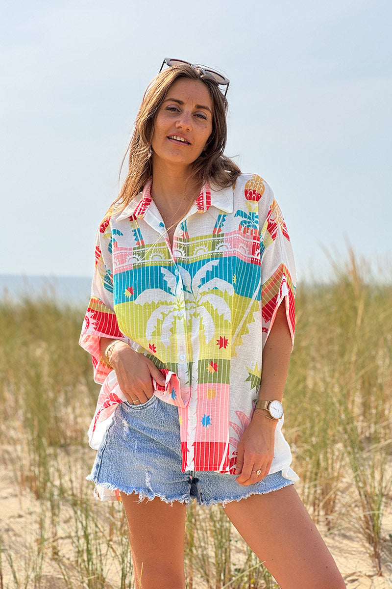 White Pineapple Paradise Guayabera Shirt