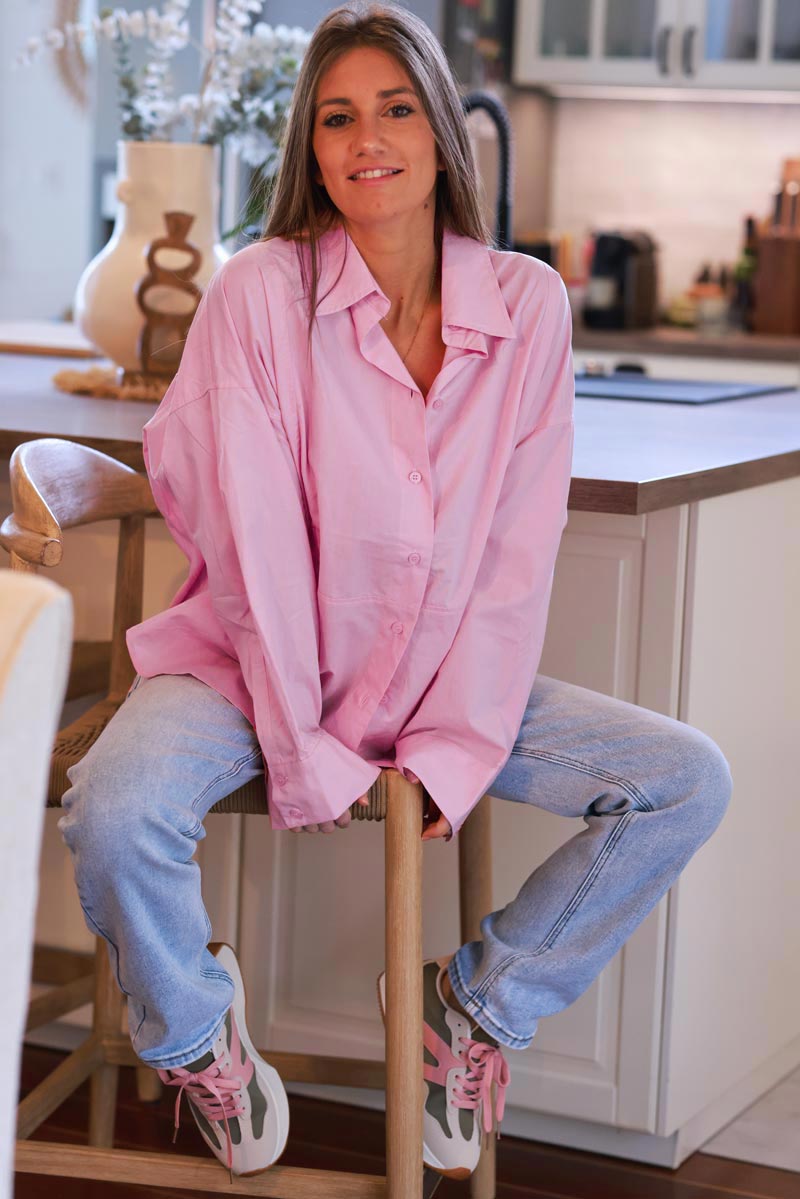 Light pink Long-Sleeve Button-Down Blouse