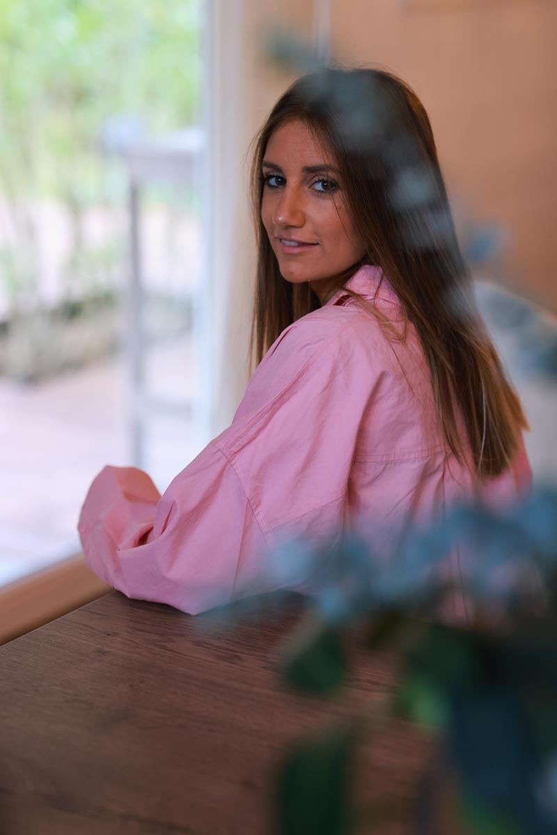 Light pink Long-Sleeve Button-Down Blouse