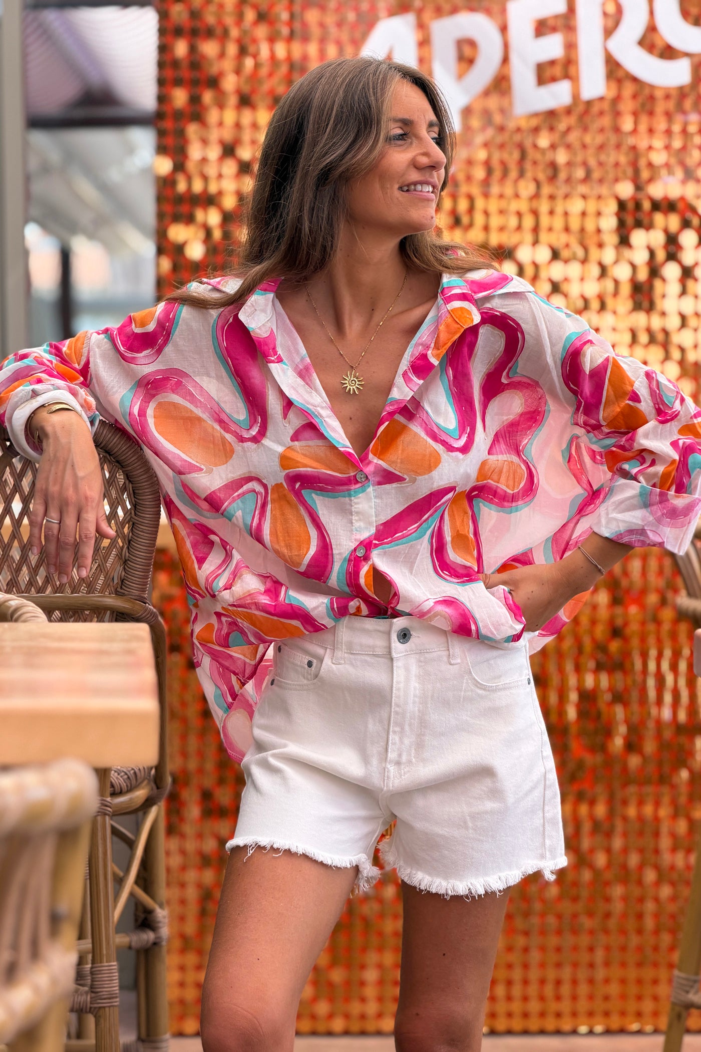 Pink Groovy Floral Button-Down Blouse