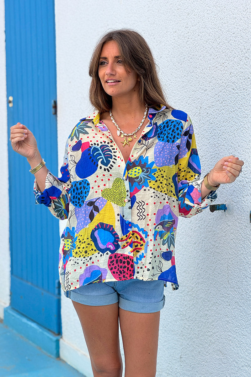 Cream Pineapple Party Button-Down Blouse