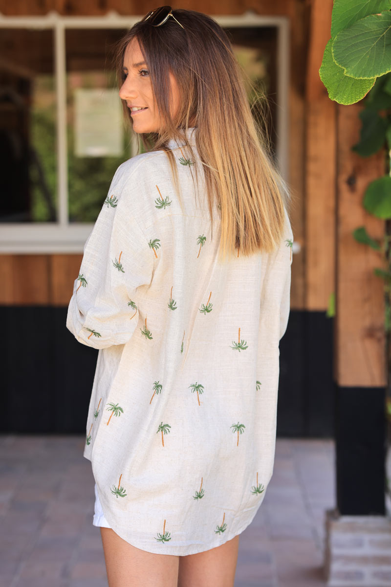 Linen shirt with woven palm trees