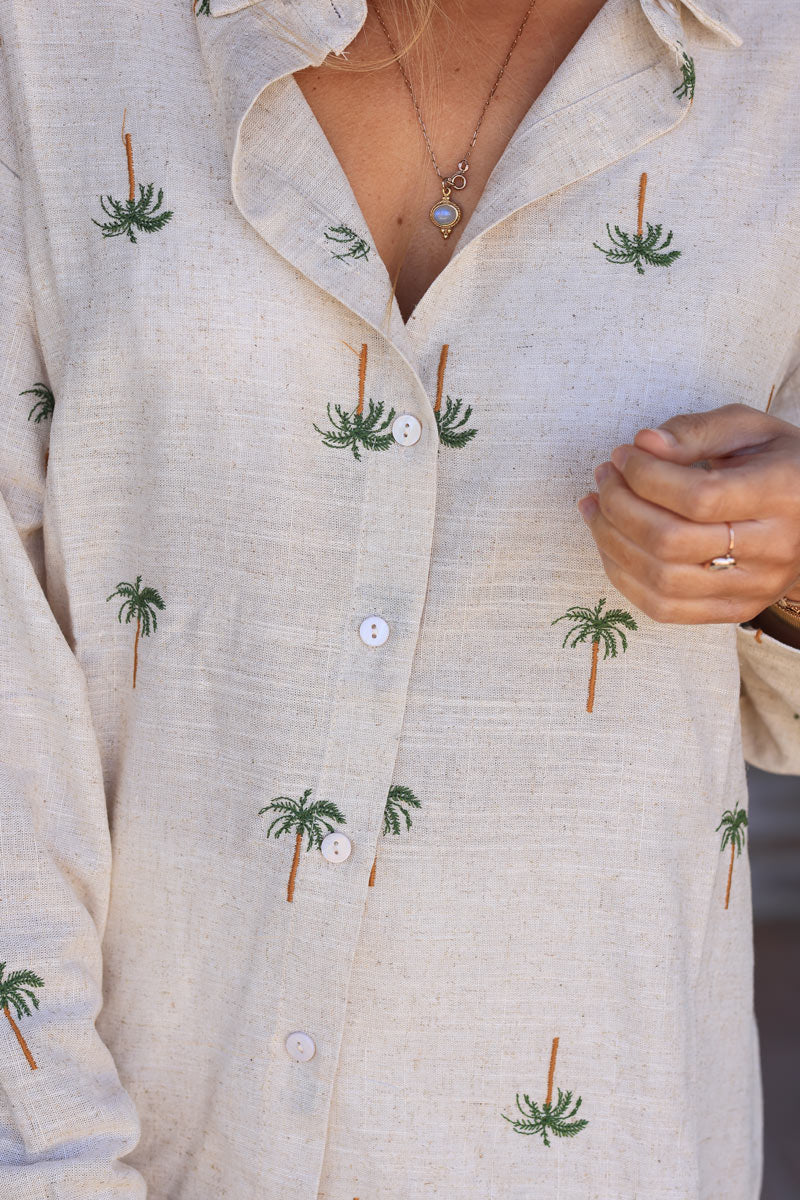 Linen shirt with woven palm trees