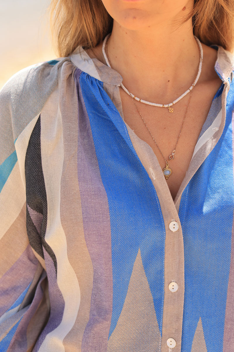 Aztec woven shirt with blue and lilac stripes