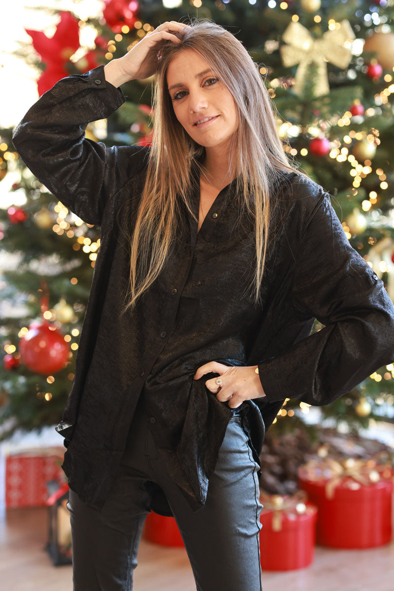 Black Lurex Button-Down Shirt