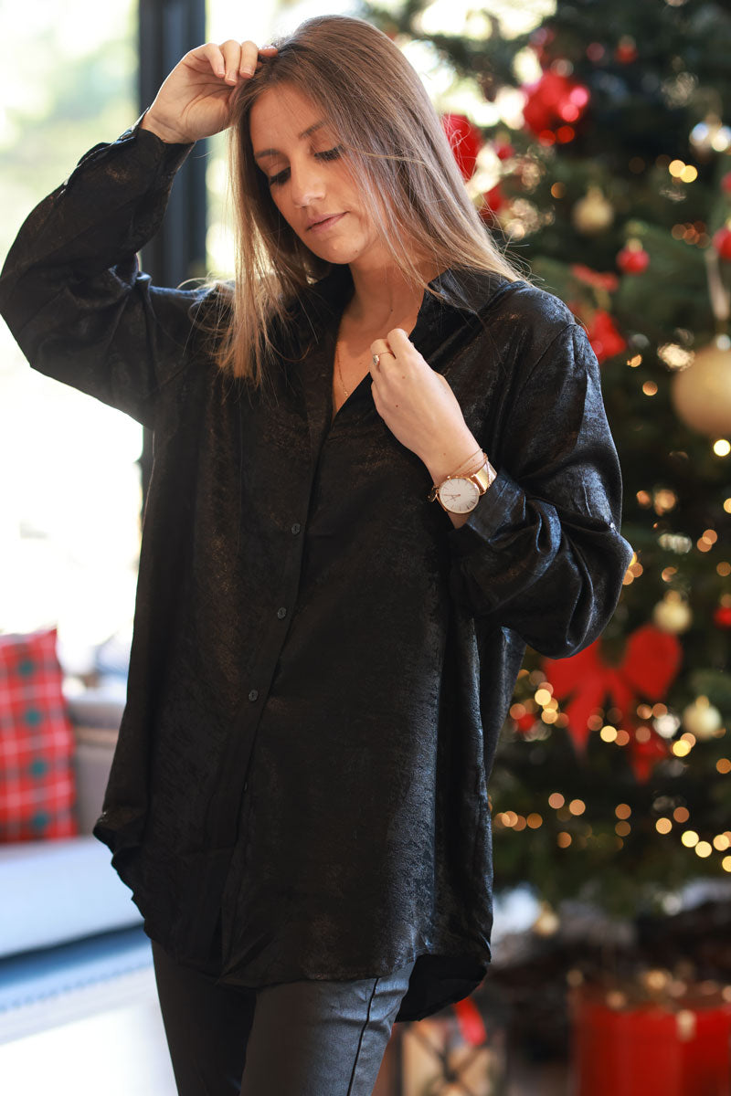 Black Lurex Button-Down Shirt