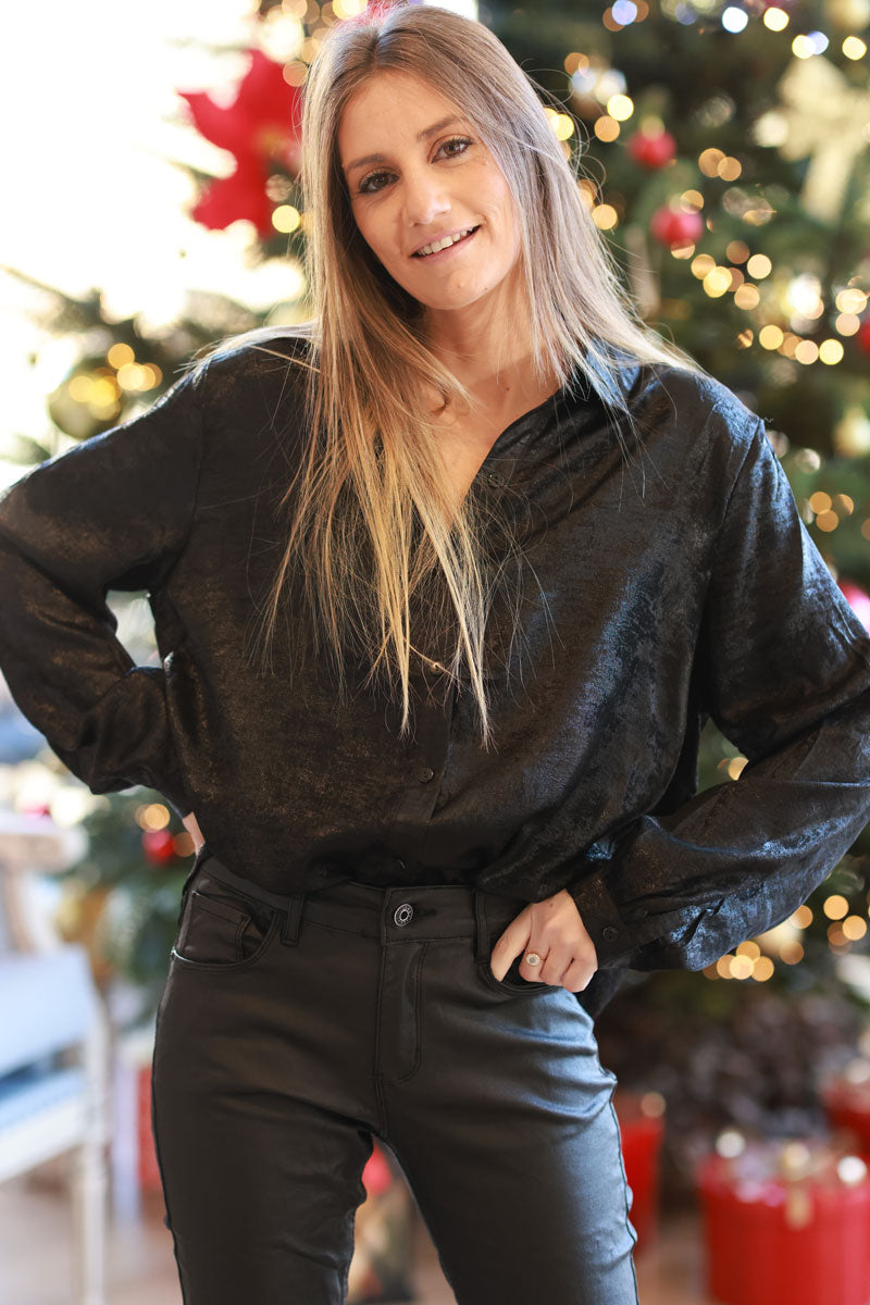 Black Lurex Button-Down Shirt