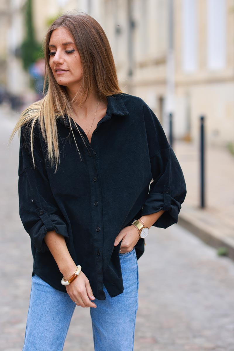 Black Pinwale Corduroy Button-Down Shirt