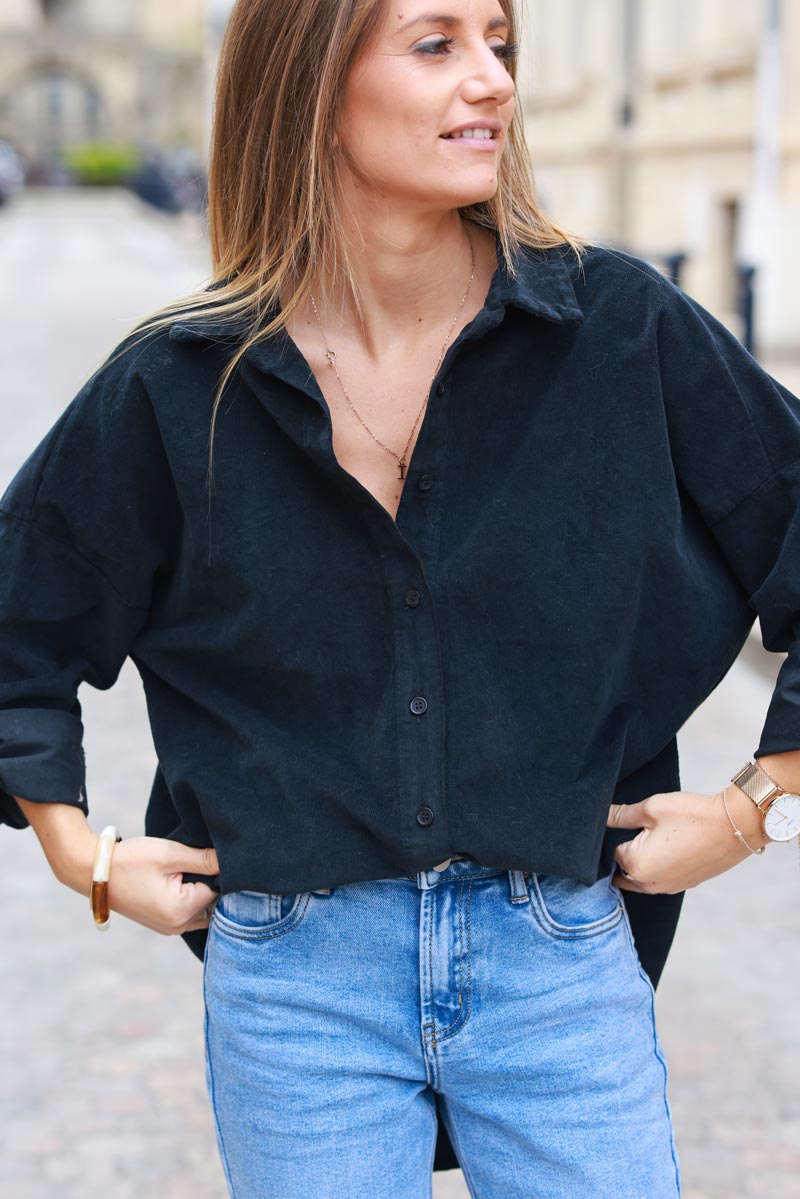 Black Pinwale Corduroy Button-Down Shirt