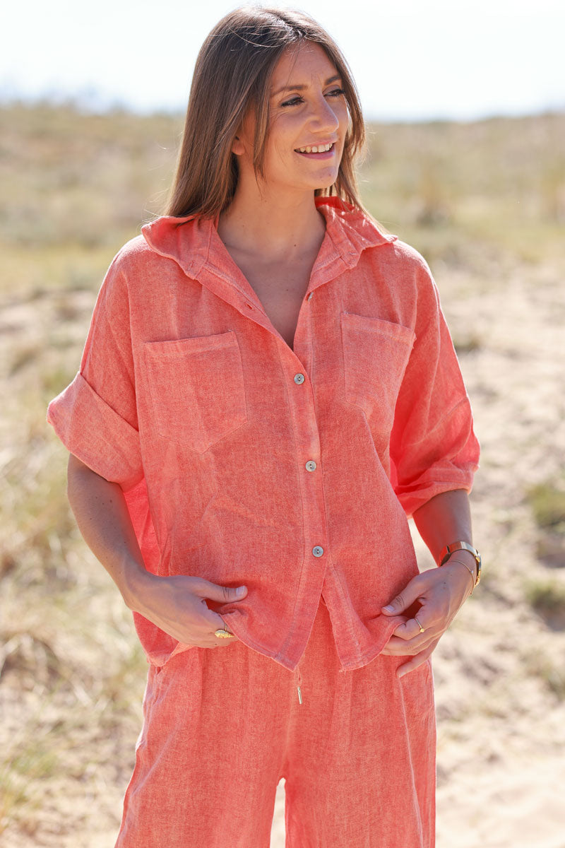 Orange Soft Cotton Blouse with 3/4 sleeves and large Pockets