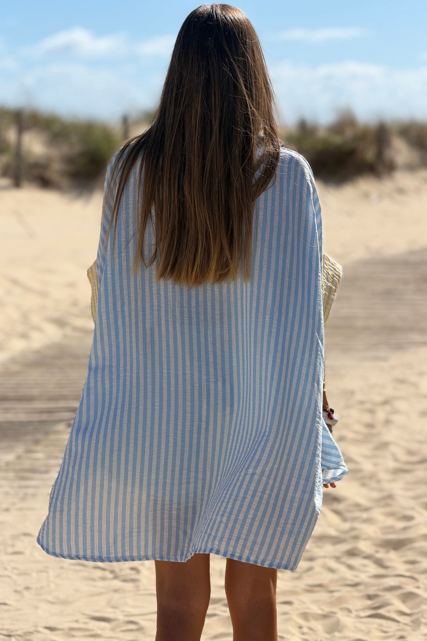 Blue Pastel Pinstripe Embroidered Pocket Blouse