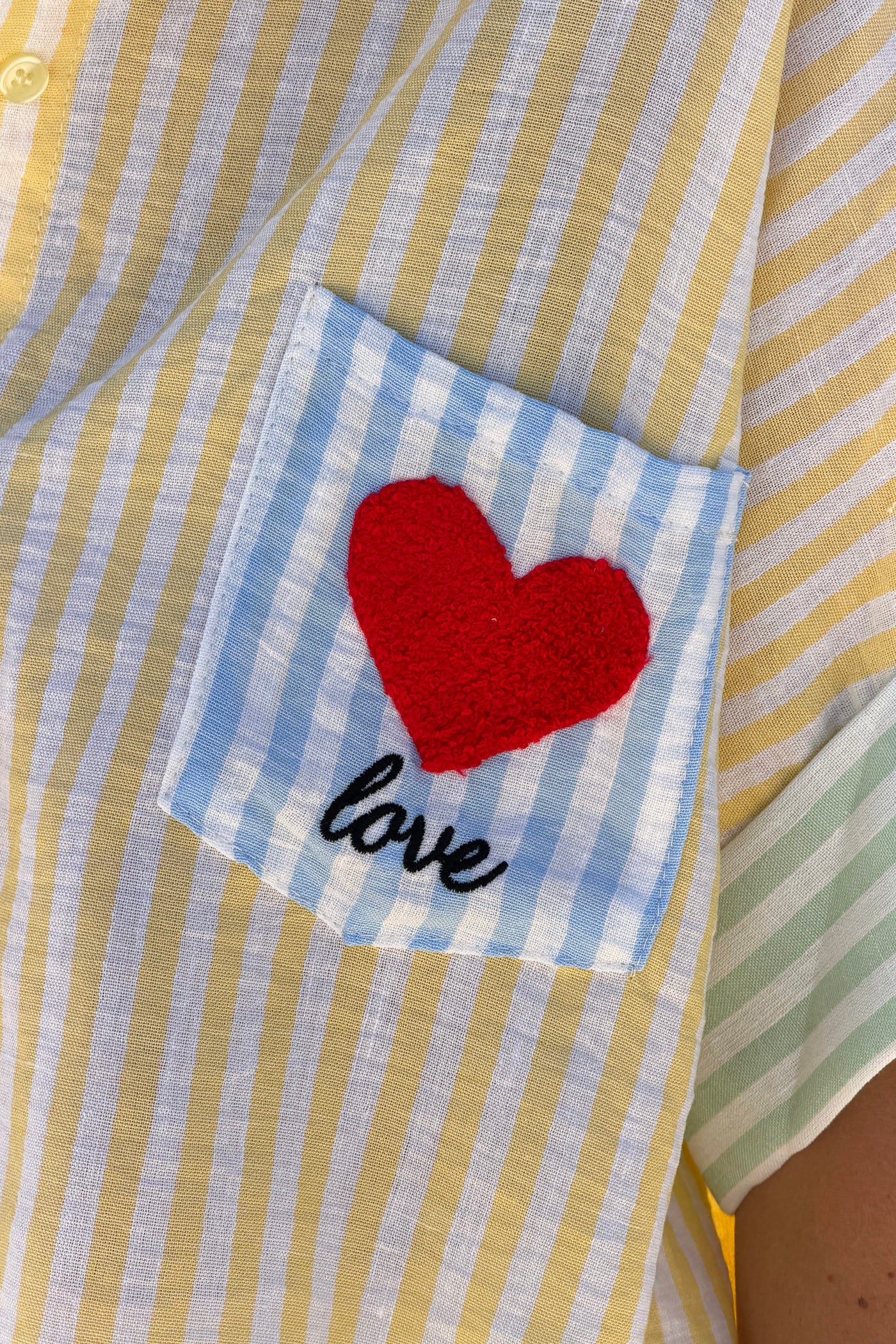 Yellow Pastel Pinstripe Embroidered Pocket Blouse